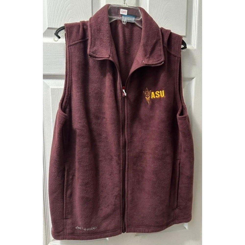 Columbia ASU Sun Devils Fleece Vest Maroon Full Zip Mens Large Arizona State